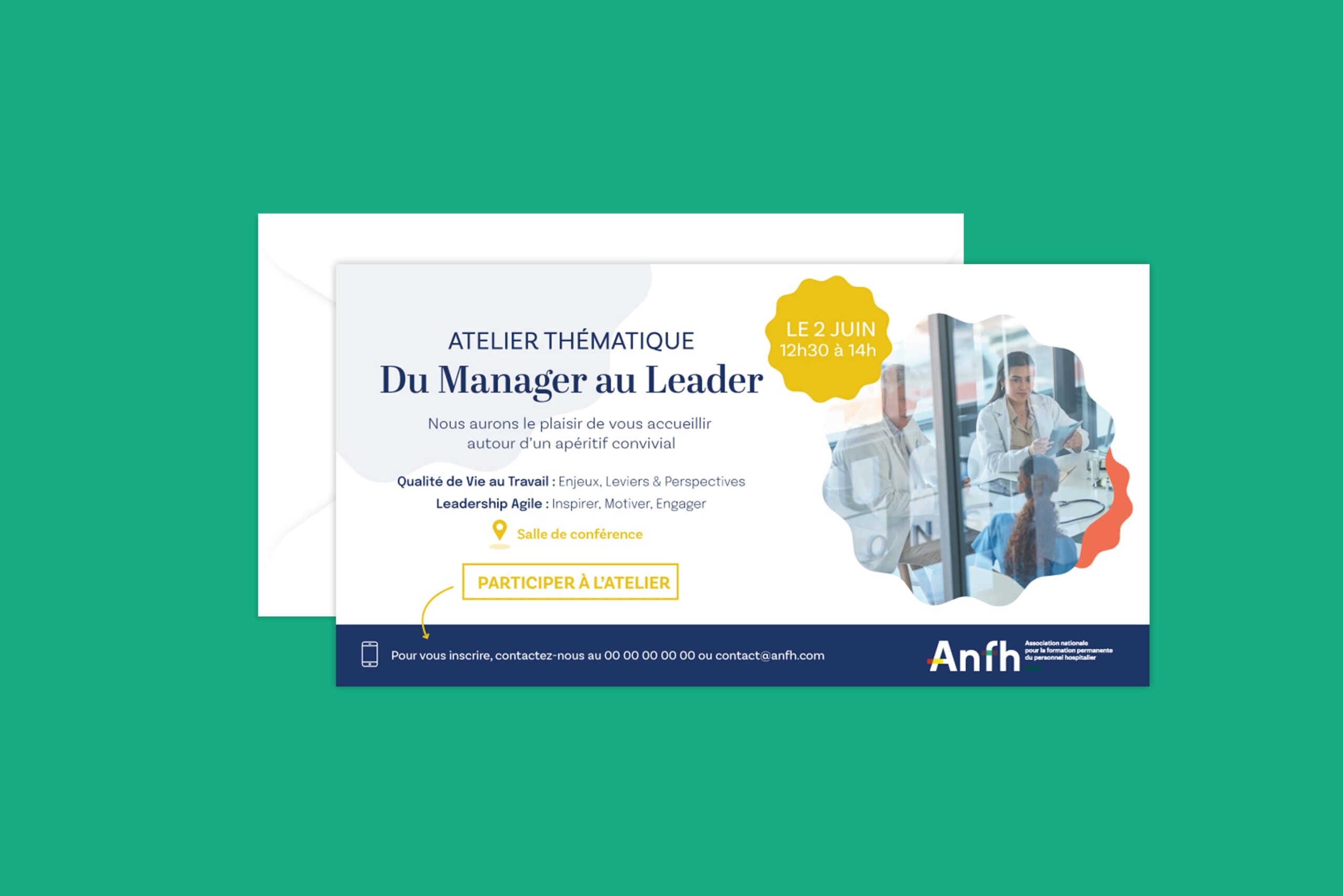 Rejoignez l'atelier de leadership "Du Manager au Leader" le 2 juin, de 12h30 à 14h00. Découvrez des points de vue d'experts avec des chefs d'entreprise lors d'une discussion. Les détails de l'événement et les informations de contact sont disponibles via le Catalogue formations ANFH.